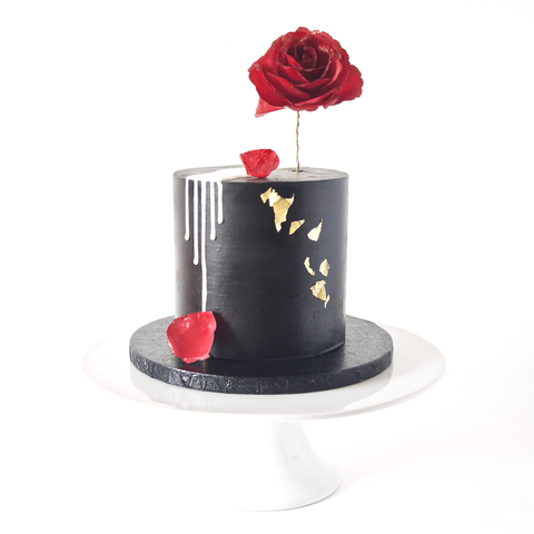 Black Ganache & Wafer Paper Rose