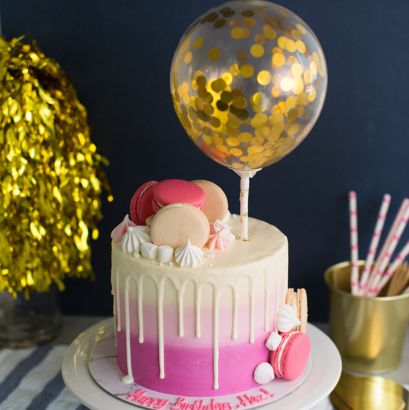 Ombre Pink Confetti Balloon | Customised Cakes Singapore | Baker