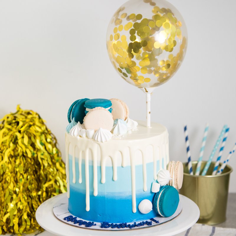 Ombre Blue Confetti Balloon | Customised Cakes Singapore | Baker