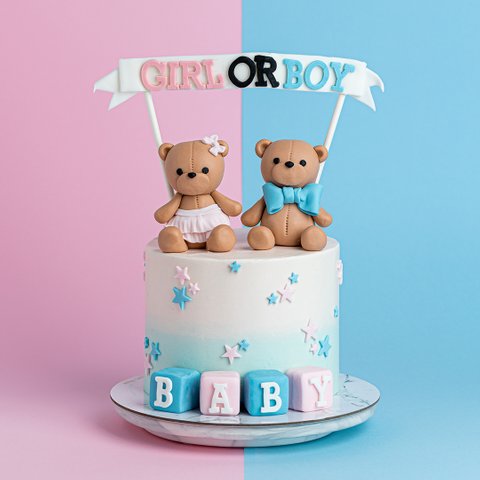 Teddy Bears with Pennant - Gender Reveal Cake