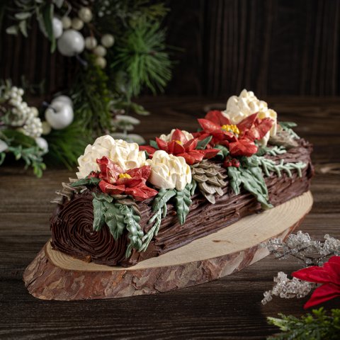 Floral Mocha Log Cake