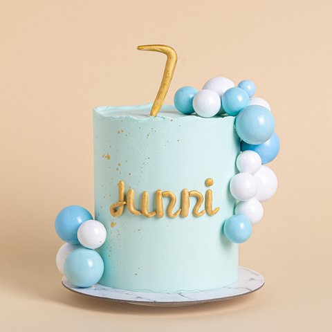Light as Bubbles Blue and Gold Cake